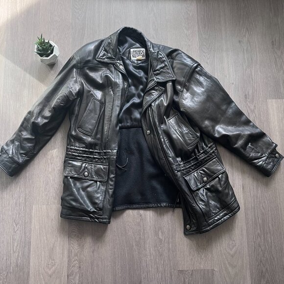 VINTAGE Leathers Leathers Black 100% Genuine 3/4 Length Leather "Car" Coat - Picture 2 of 15